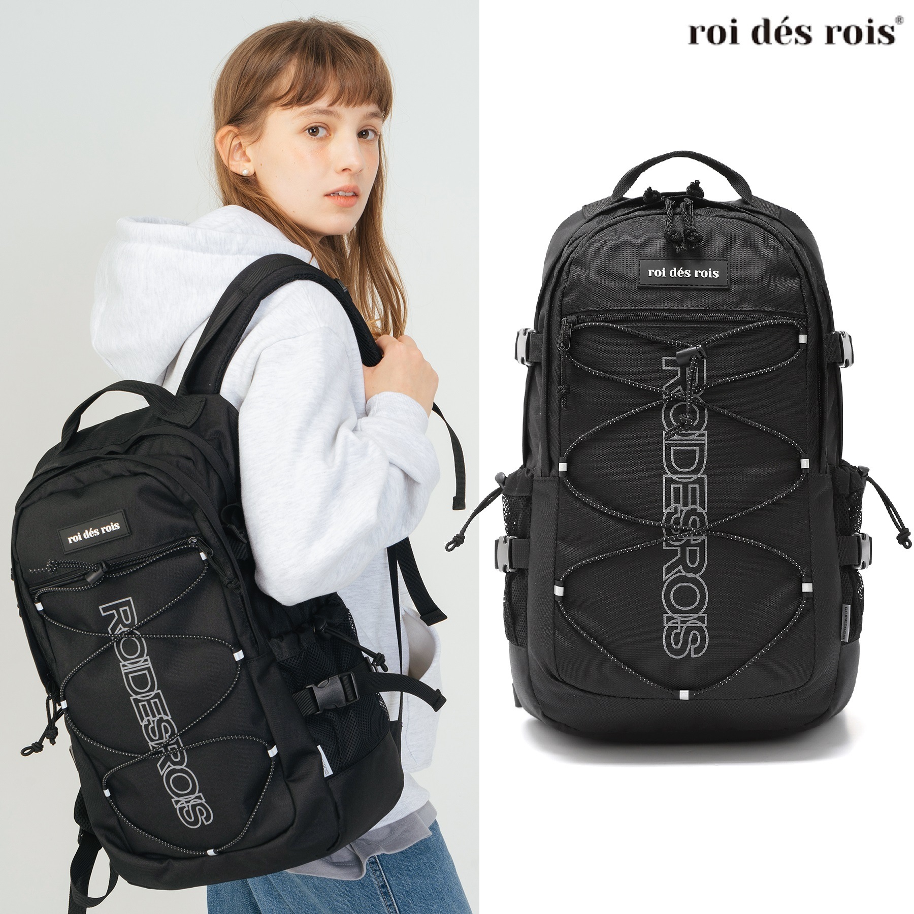 ロアドロアEmpty Logo Backpack (Black) 新学期 カジュアルバッグ 新商品 韓国人気 日常用 旅行用 男女共用 日常服 女性バッグ
