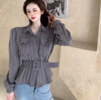 ベルト付きデザインシャツ トップス シャツ ブラウス カットソー ニット ロング丈 袖あり 長袖 5,380円