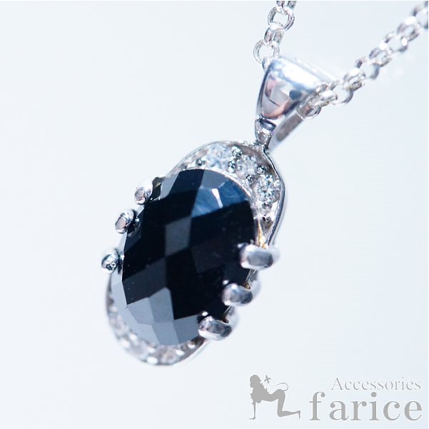 オーバルブリリアントカット オニキス＆３ポイントキュービックジルコニア ジュエリーシルバーペンダントトップ (レディ－ス)