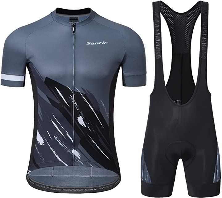 メンズ サイクルジャージ 上下セット(グレー, L)