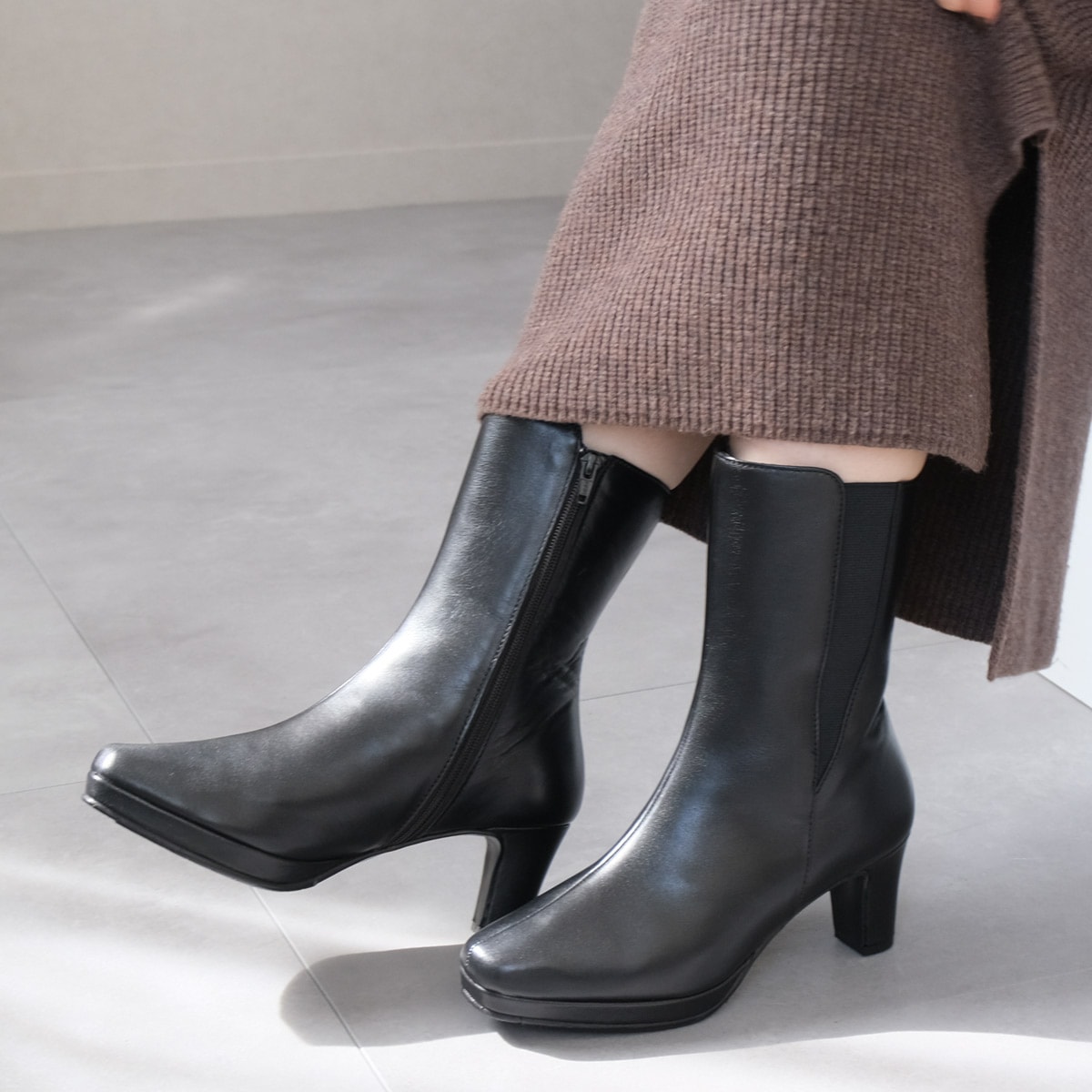 【最終売り尽くし！】サイドゴアミドル丈ブーツ本革 レディース 10,696円