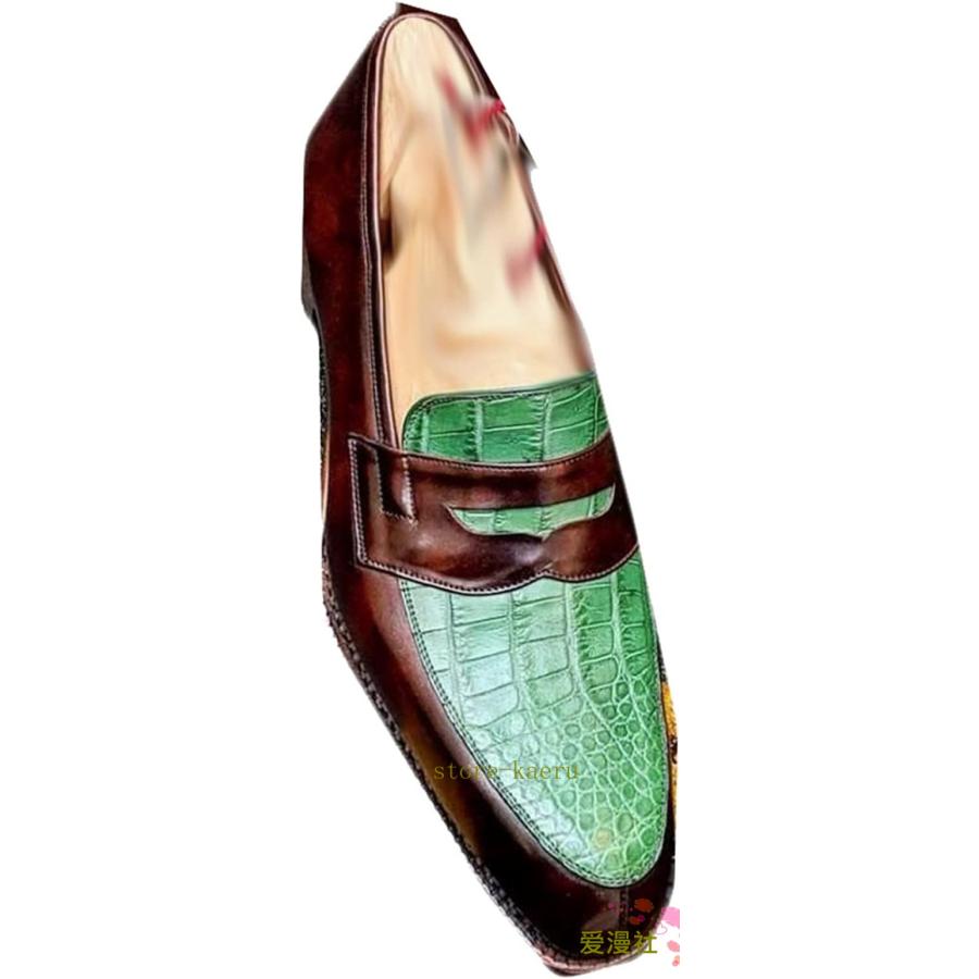 メンズ ローファー ビジネスシューズ クロコ型押し 革靴 ドライビングシューズ スリッポン レトロ パッチワーク カジュアル 紳士靴 快適