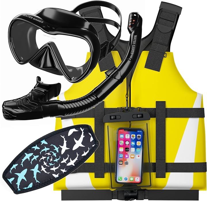 シュノーケルマスクライフベスト3点セット 防水スマホケース マスクのストラップカバー付き( Nセット)
