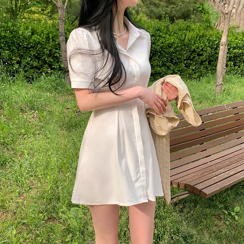 韓国の女性ファッション/ [3color] 清純なミニシャツワンピース op1252