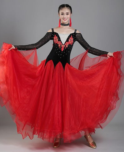 ダンスドレス　モダンドレス　社交ダンス衣装　裾広　スパンコール 楽天市場】レディース 社交ダンス衣装 白 ホワイト 花柄 ビジュー