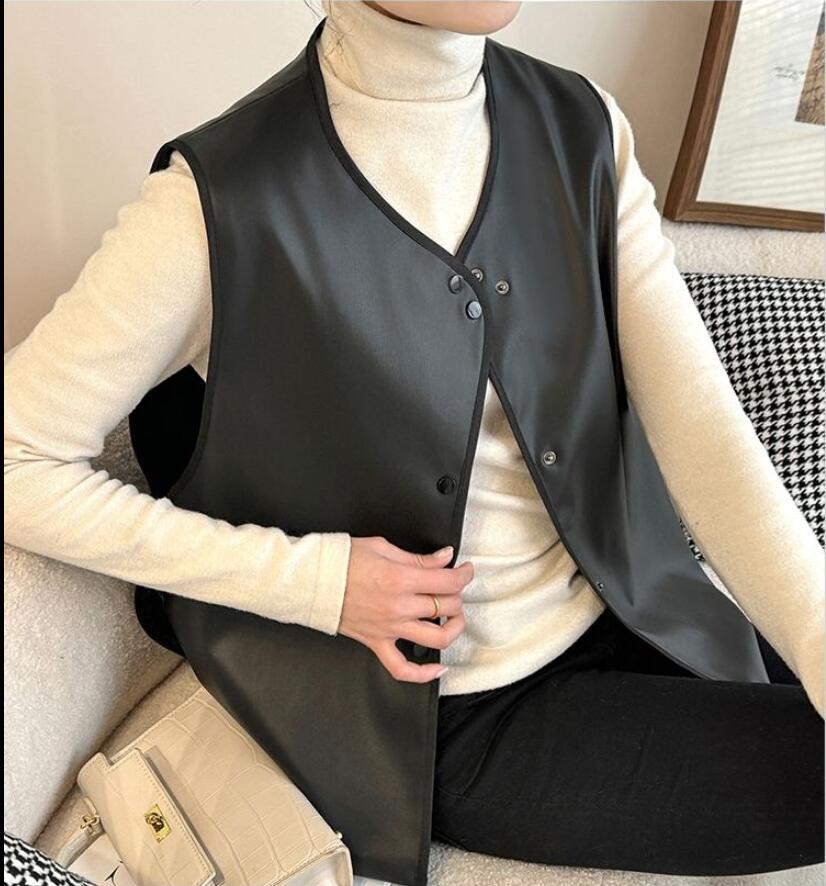 との女性用革製馬具ゆったり肩なし袖なし襟なしベスト