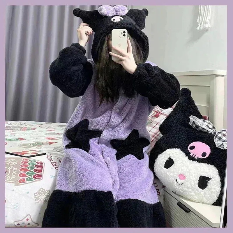 大人気！ 春かわいい パジャマ もこもこ 着ぐるみ クロミ サンリオ ルームウェア 部屋着 厚い モコモコ ワンピースパジャマ ガウン ペアルック カップル キッズ メンズ
