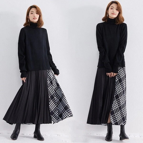 ニットワンピースロングワンピースロングワンピワンピレディースマキシ丈長袖Aラインフ