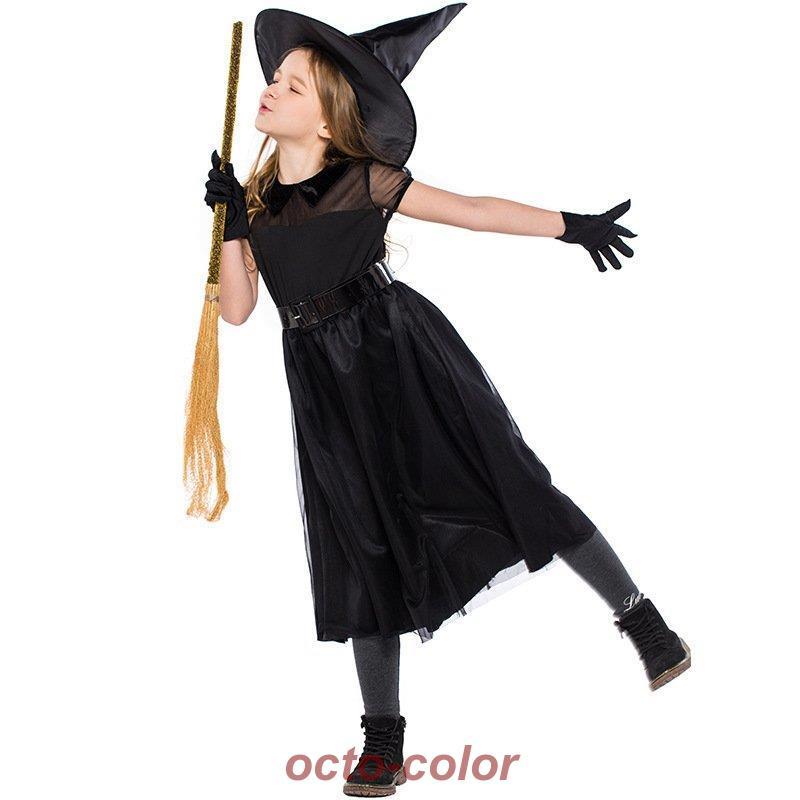 【万聖節セール】ハロウィン コスプレ 子供 衣装 3点セット キッズ 巫女 ドレス ウィッチ 小魔女 パーティー 仮装 演出服 ステージ衣装Halloween コスチューム
