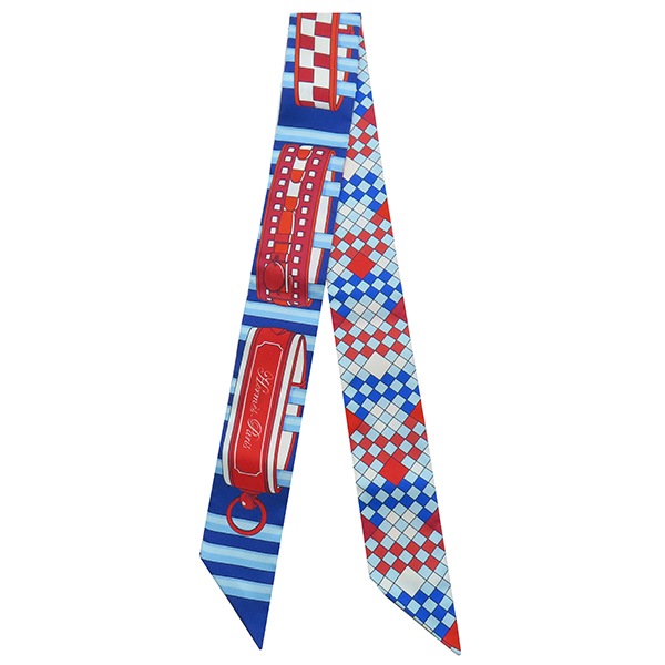 エルメス HERMES スカーフ ツイリー シルク マリン×ルージュ×ホワイト 【COLLIERS DE CHIENS REMIX/コリエドシアン】 【箱】【中古】