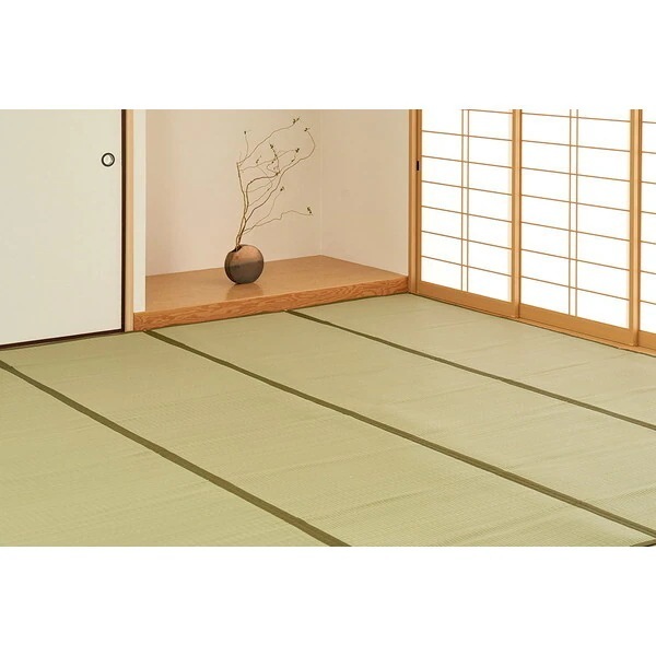159058960 洗えるい草風カーペット 四条(しじょう) 江戸間6畳 261×352 グリーン メーカー直送