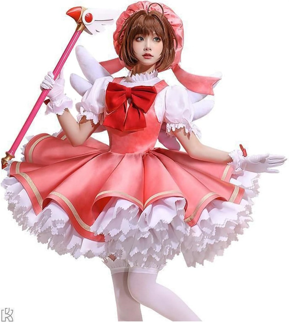 カードキャプターさくら 周辺 木之本 桜 コスプレ衣装 かつら ドレス 魔法の棒 コスチューム 変装 仮装 文化祭 学園祭 イベント 撮影用 パーティー ハロウィン イベント 飾り
