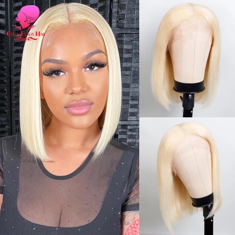 613 色人毛ウィッグ販売中送料無料 13 × 1 ボブウィッグブラジルストレートブロンドショート人毛ウィッグ黒人女性のための