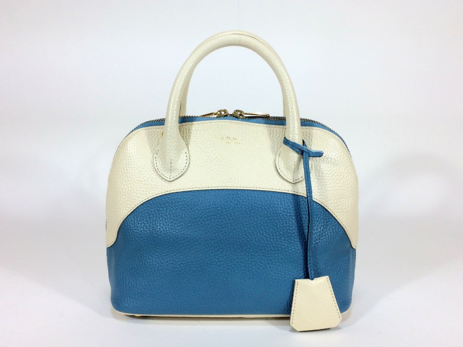 ハンドバッグ 2way ショルダー レザー バイカラー ホワイトブルー 中古品 20,513円