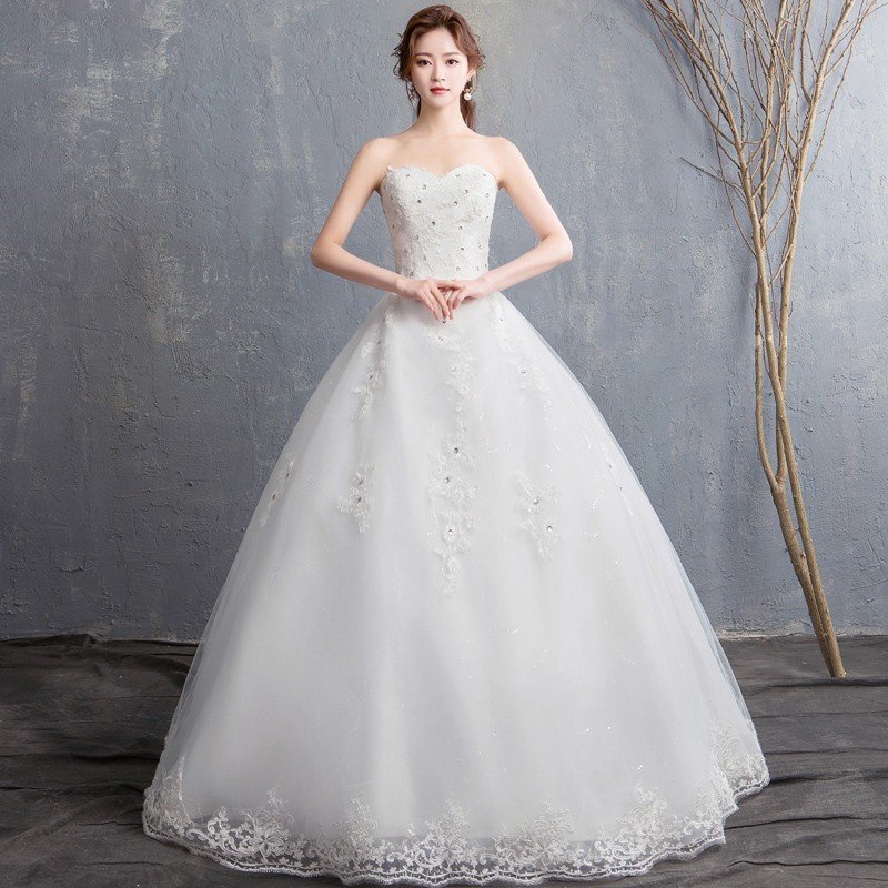 ウェディングドレス 白 安い 結婚式 花嫁 二次会 パーティードレス ノースリーブ 編上げ レースア