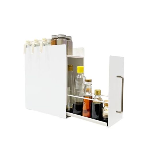ママ倉 隠せる調味料ラック 1段 幅14.4CM 奥行35CM 高さ37.3CM 台所用 引き出し式 ホワイト