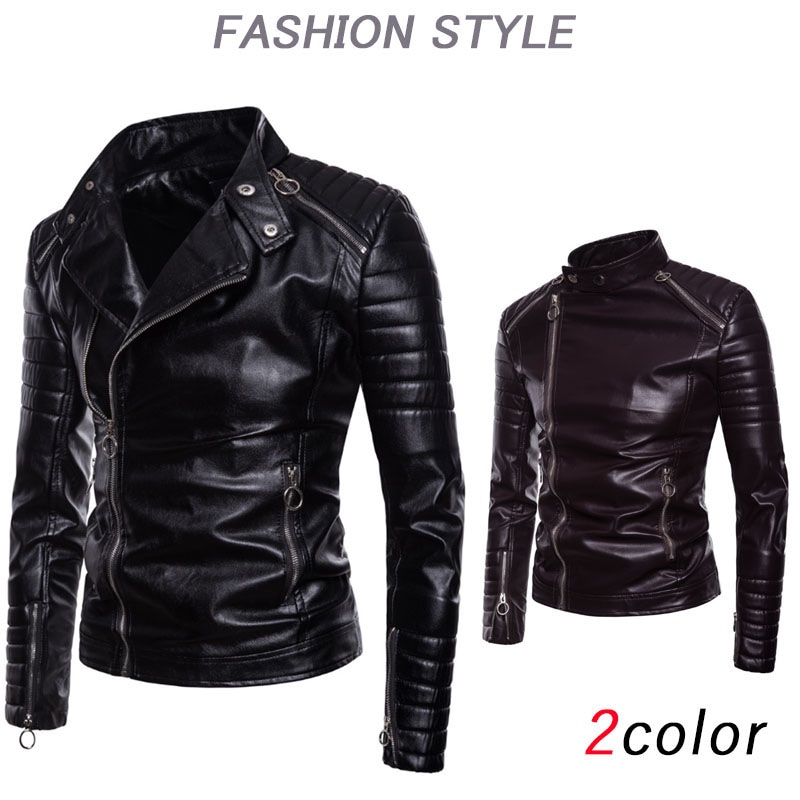 メンズ レザージャケット バイクジャケット ブルゾン 革ジャン ライダースジャケット アウター 秋 冬 PU レザー 無地 7サイズ