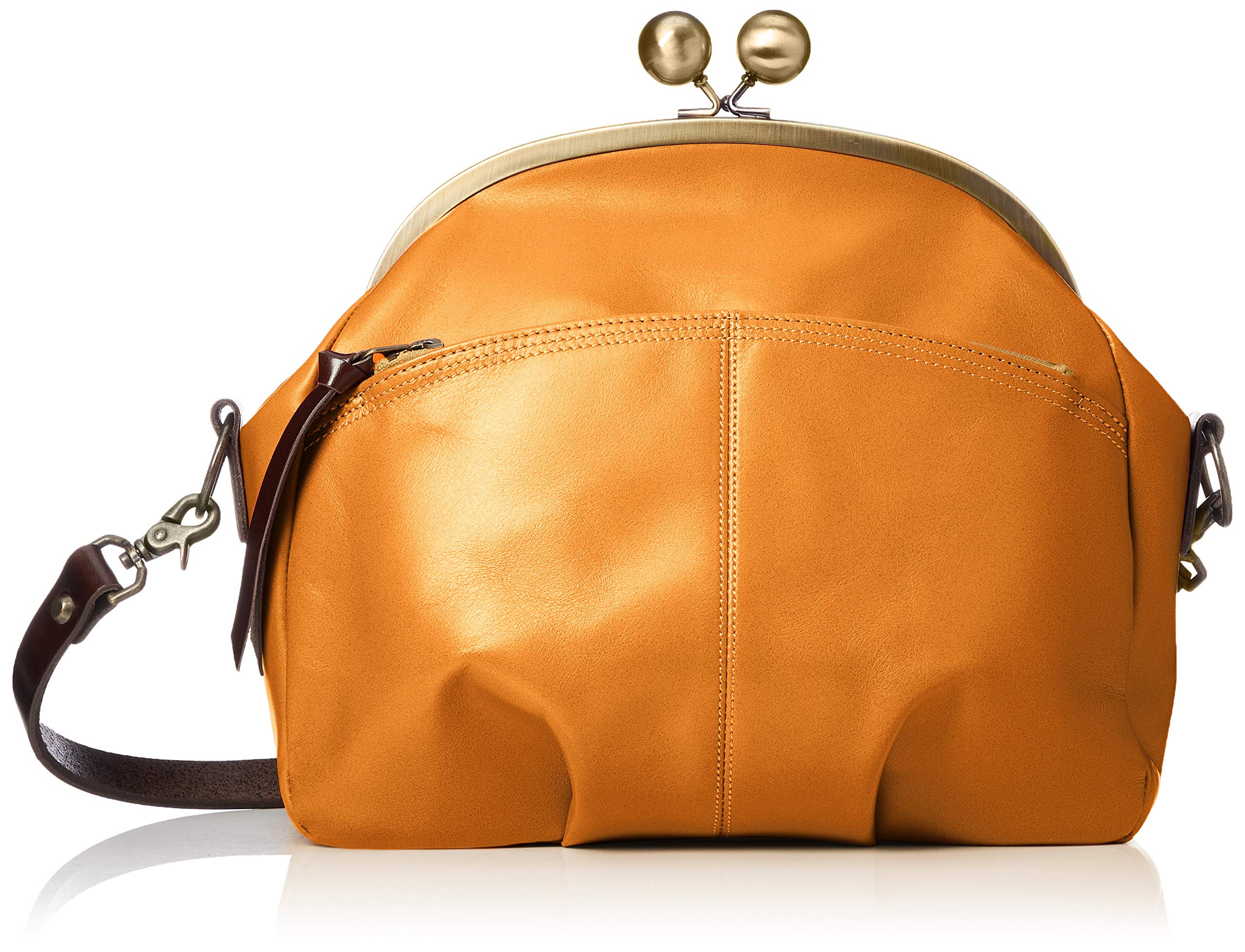 [レッセフェール] 本革 ショルダーバッグ キューズ ショルダー がま口 牛革 レディース 日本製 キャメル