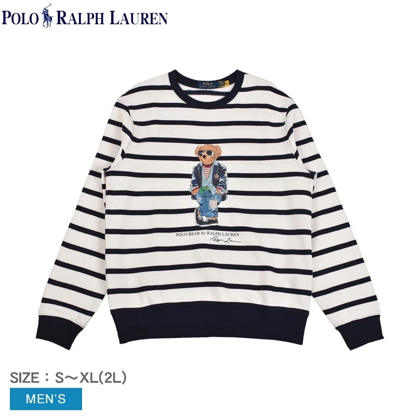 L／S BORDER BEAR SWEAT 710909723 メンズ トップス 長袖 裏起毛 スエット トレーナー クルーネック ボーダー クマ プリント 総柄 ブランド