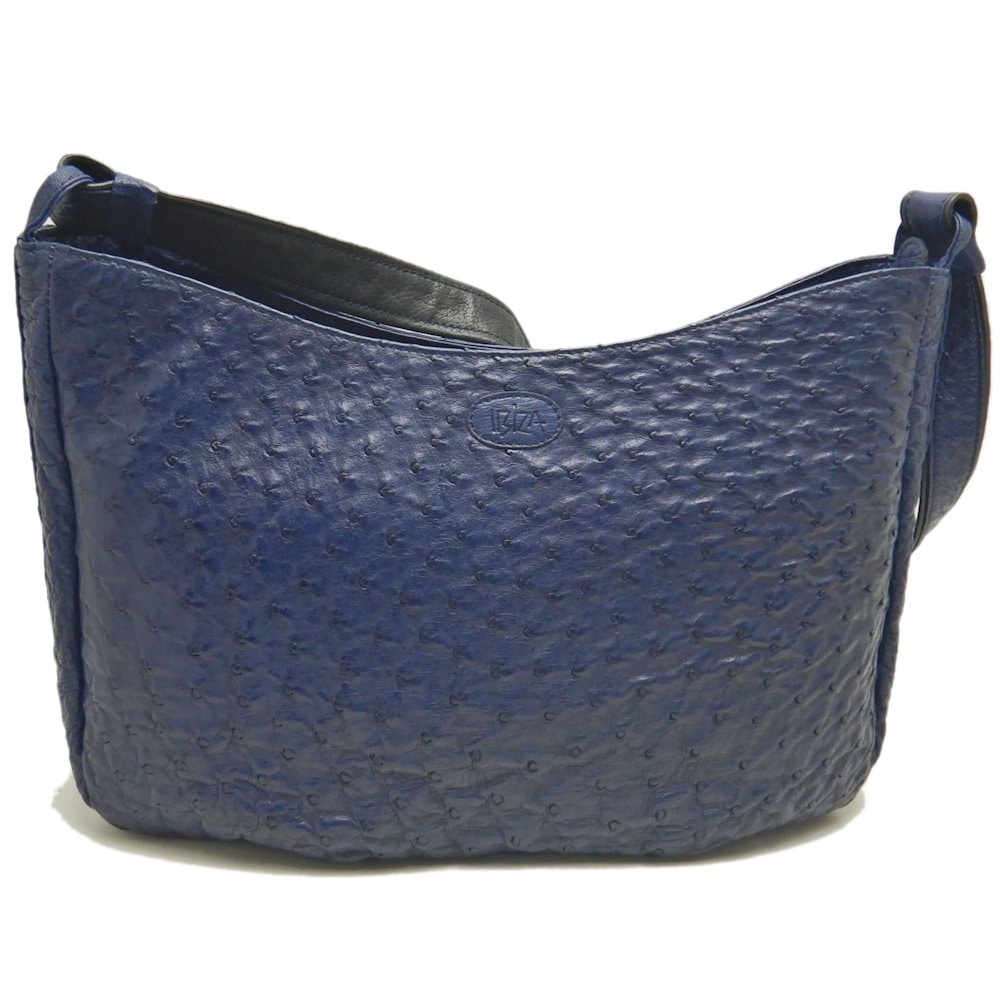 セミショルダー ショルダーバッグ オーストリッチ ネイビー レディース /253492【中古】