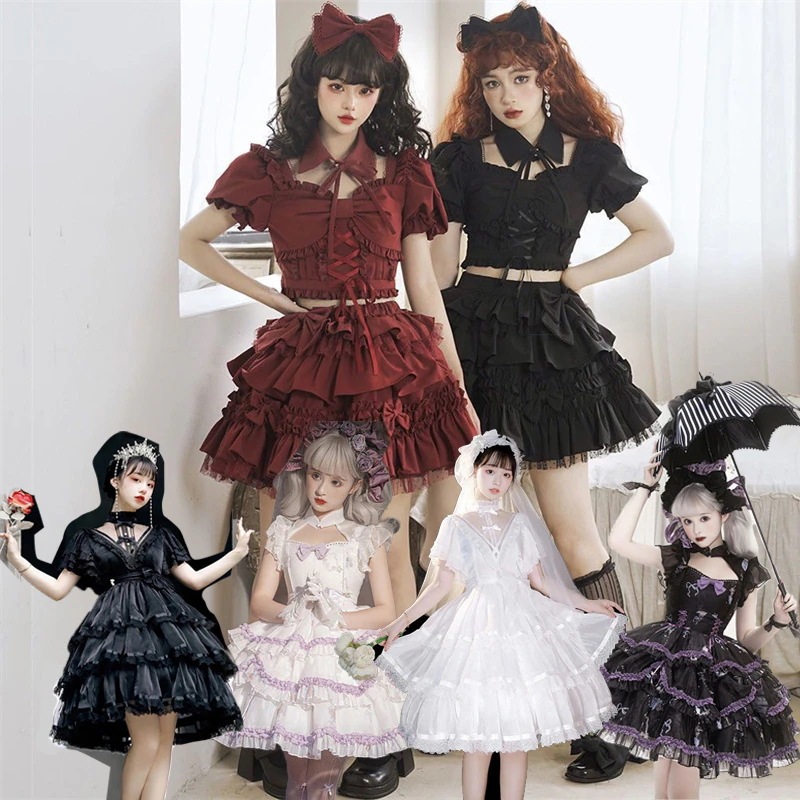 甘辛ロリータロリータセパレートギャル犬ショートサマー半袖skセットjsk 文化祭 リボン ギャル 衣装 学園祭 ハロウィン クリスマス 誕生日 忘年会 学園祭 女性