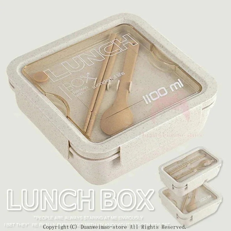 【まとめ買い価格 10セット1配送】弁当箱 ランチボックス お弁当箱 おしゃれ 1段 2コマ 学校学生 会社出勤 食事用 麦藁素材製 便