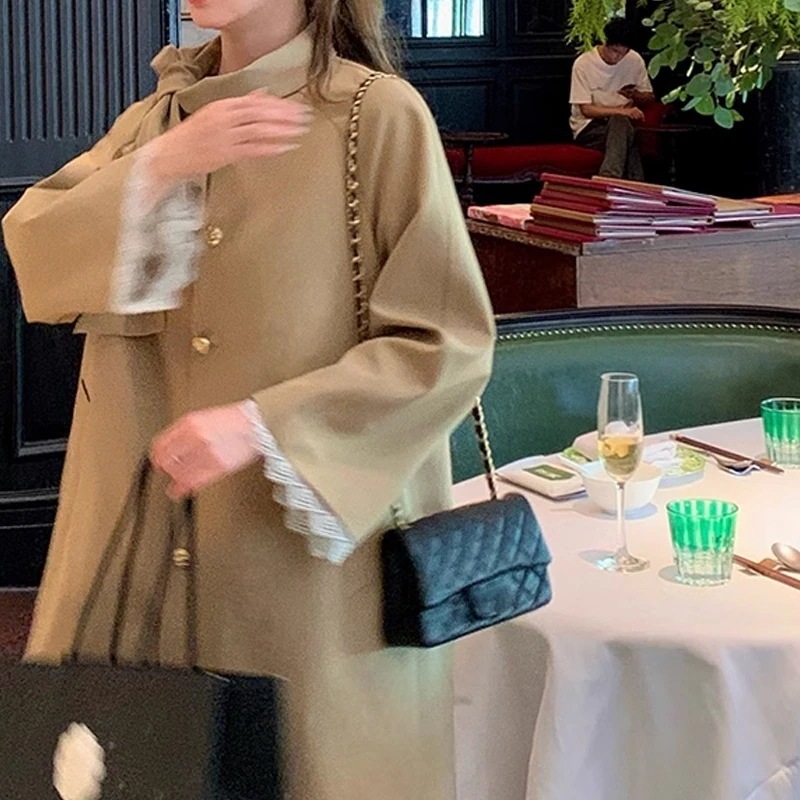 気品フレンチ令嬢風リボンリボンパーカコート女小柄高級感コート早着ファッション