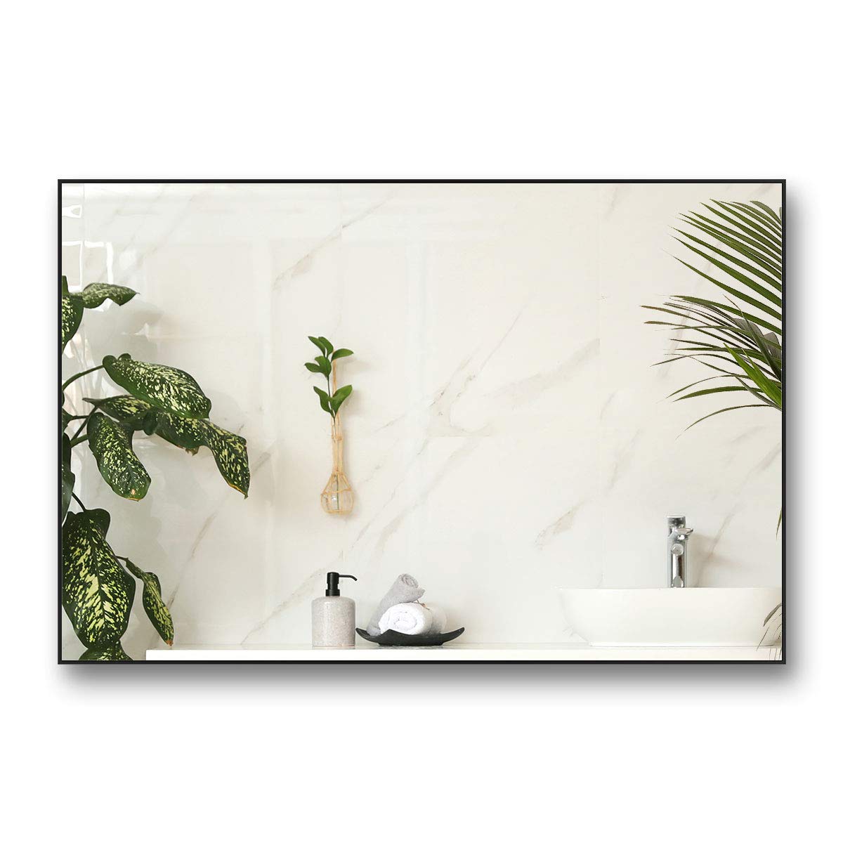 Nitin 大型モダンウォールミラー76CM x 56CM長方形の壁掛けミラー寝室のバスルームに水平または垂直に吊るす