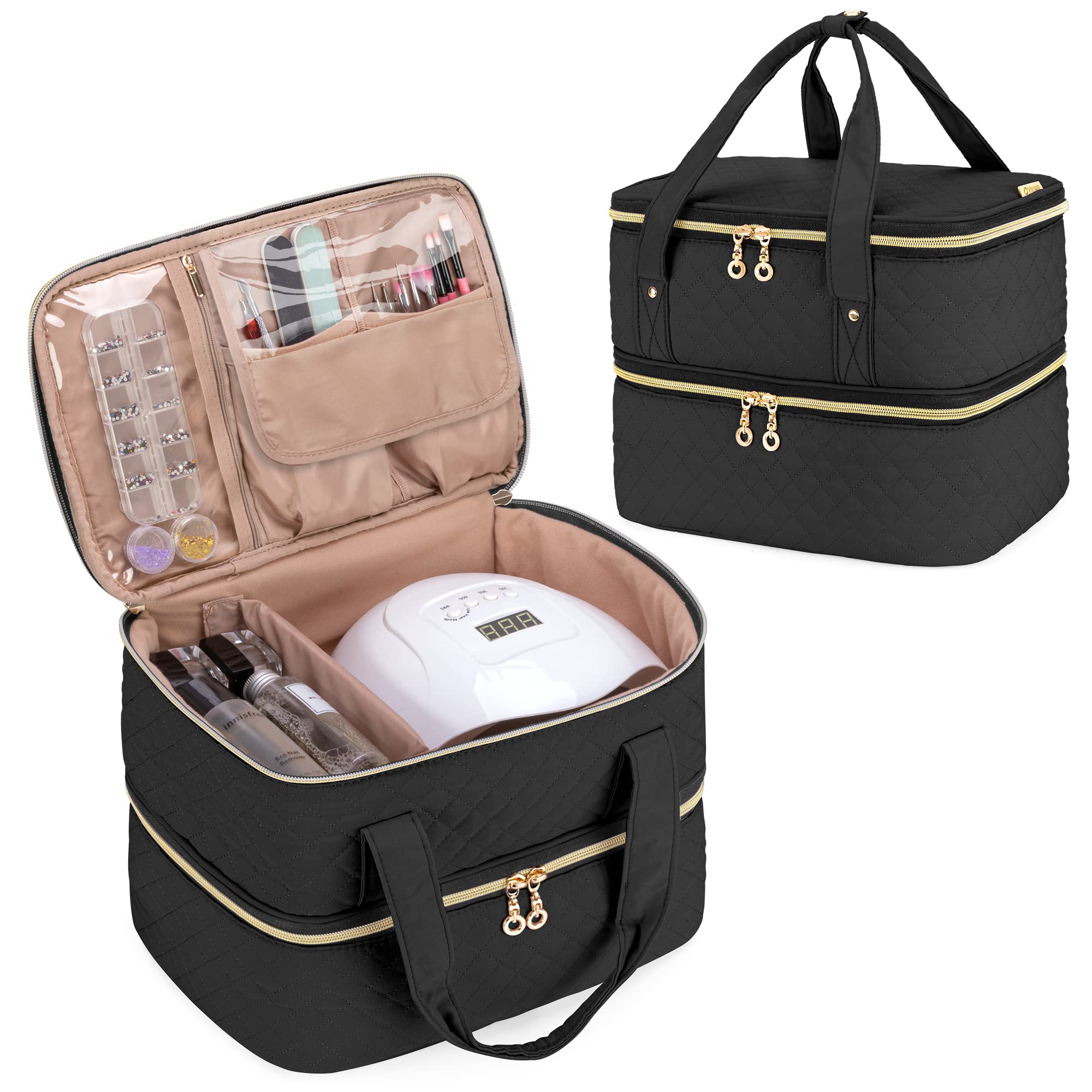 Yarwo マニキュア収納ケース ネイルランプと40本のボトル(15ml)収納可 二層式 ネイルポリッシュケース 黒