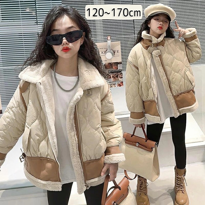 【赤字販売*速達】キッズ 中綿ジャケット キルティングコート キルトコート 子供服 女子 アウター キルティングジャケット 裏ボア 長袖 ミドル丈 ジュニア ポケット付き 静電気防止 ベビー用 防寒