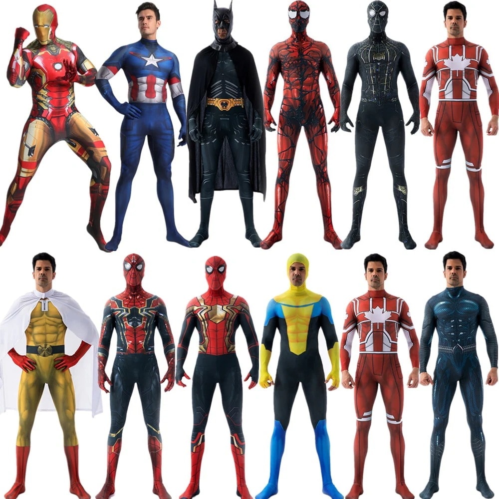 スーパーヒーロー スパイダーマン バットマン キャプテンアメリカ ワンパンマン アイアンマン コスチューム 全身タイツ コスプレ衣装