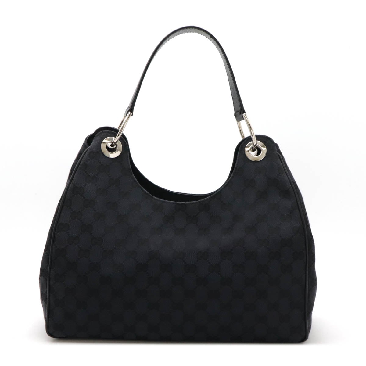 GGキャンバス ショルダーバッグ ワンショルダー セミショルダー ハンドバッグ レザー ブラック シルバー金具 アウトレット品 24434