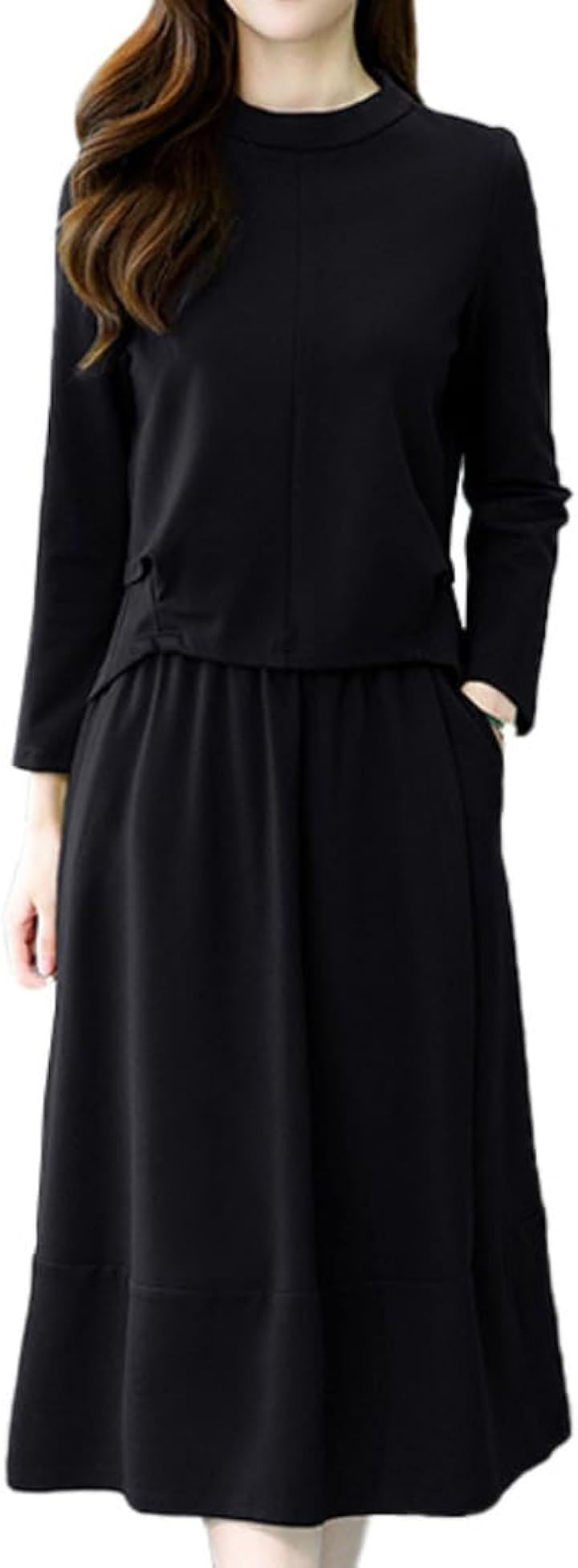 喪服 礼服 フォーマル レディース セットアップ 長袖 スカート 上品 冠婚葬祭 セレモニー( ブラック, XL)