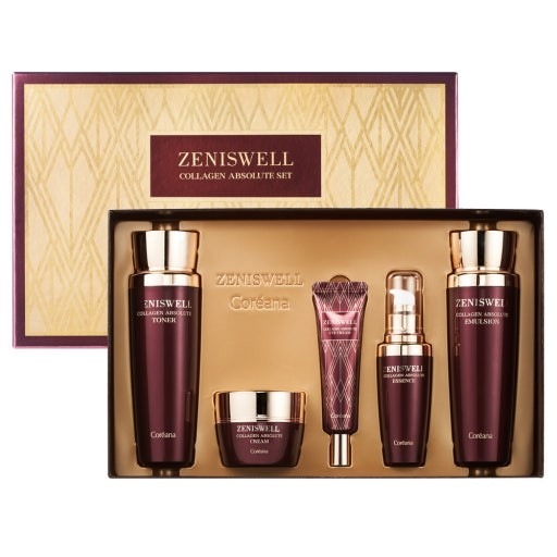 ゼニスウェル コラーゲン 基礎5点セットトナー140ml＋エッセンス45ml＋エマルジョン140ml＋アイクリーム30ml＋クリーム50g+ショッピングバッグ贈呈 肌のトーン改善 シワ対策 保湿効果