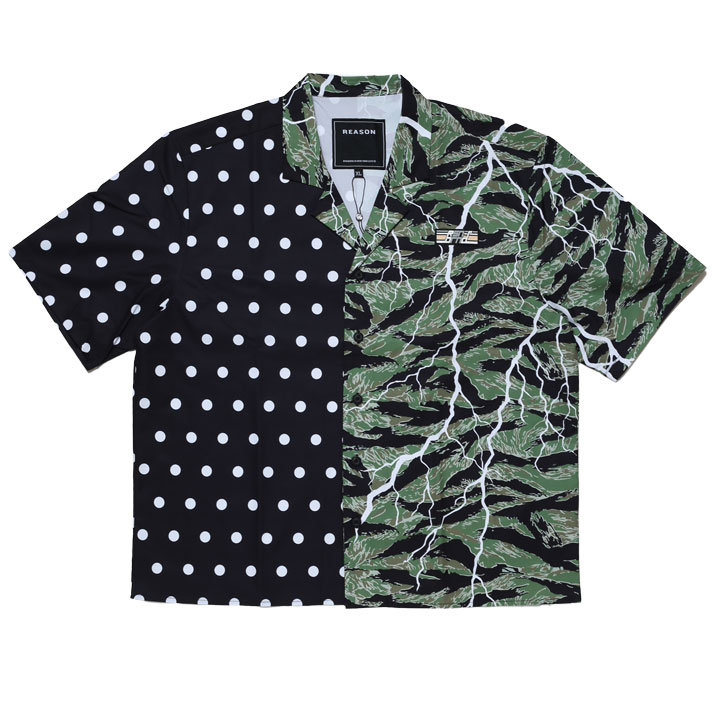 REASON 半袖シャツ メンズ 春夏用 黒 大きいサイズ リーズン 柄シャツ アロハシャツ 開襟シャツ おしゃれ かっこいい タイガーカモ 迷彩柄 チェック柄