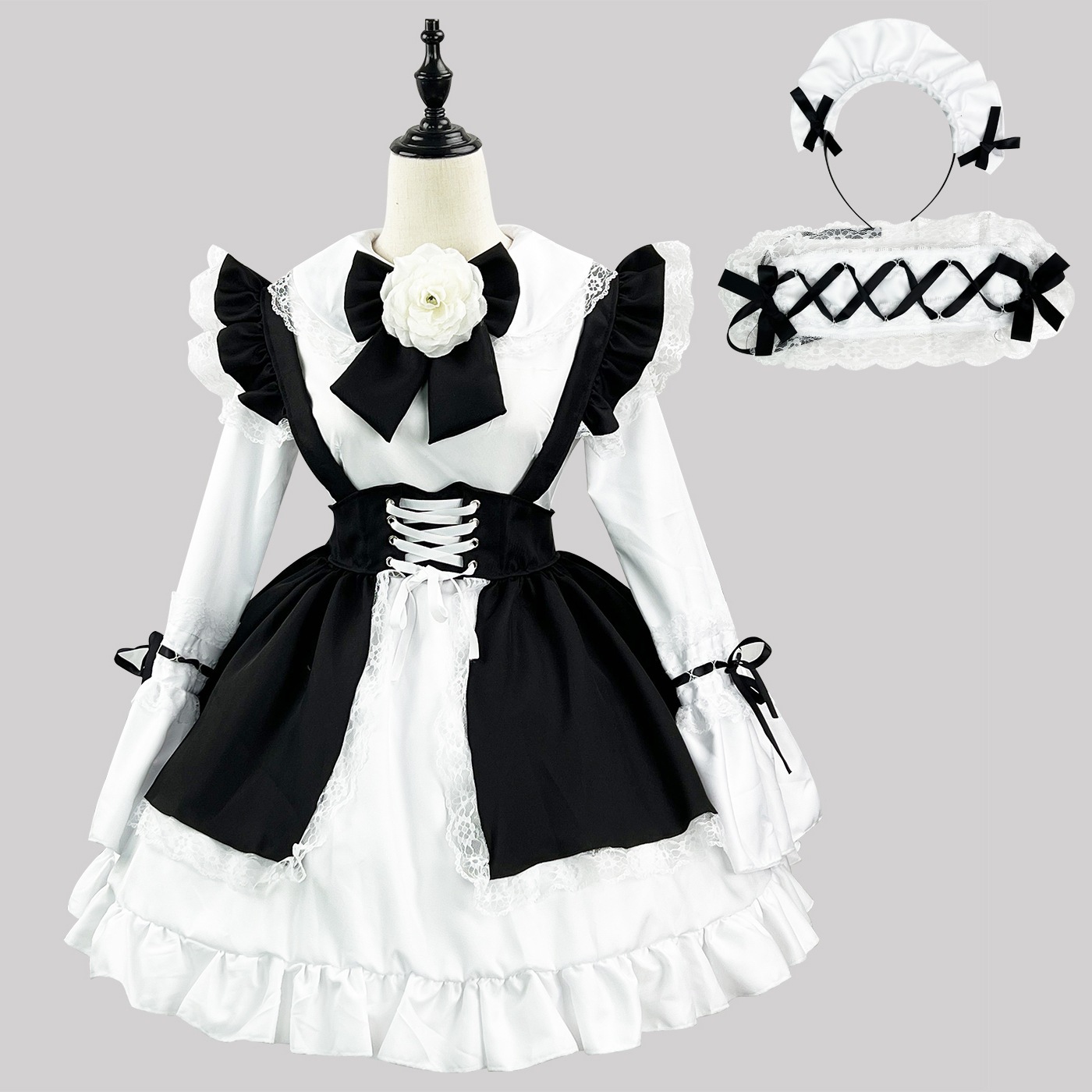 S-4xlかわいい日韓lolitaメイド服白黒少女ワンピース女装セット