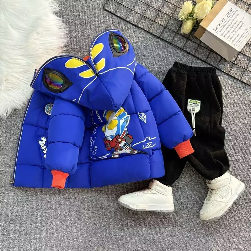 男の子の冬の新作綿入れコート赤ちゃんの綿入れ厚手ウルトラマン綿入れ新型羽毛綿入れセット