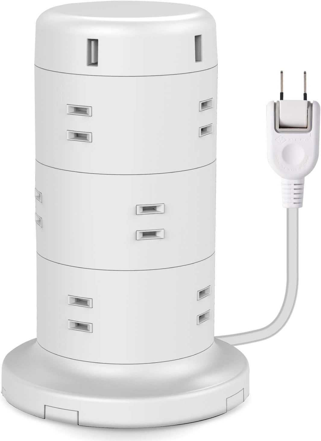 エレコム 電源タップ タワー型 延長コード 12個口 & USB×5ポート 固定パーツ付 雷ガード ほこりシャッター 2m ホワイト ECT-0720WH