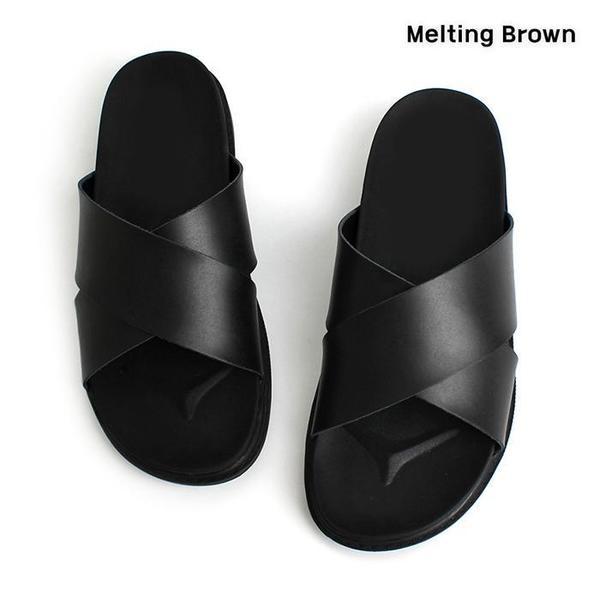 男性カジュアルデイリー牛革Xストラップスリッパ