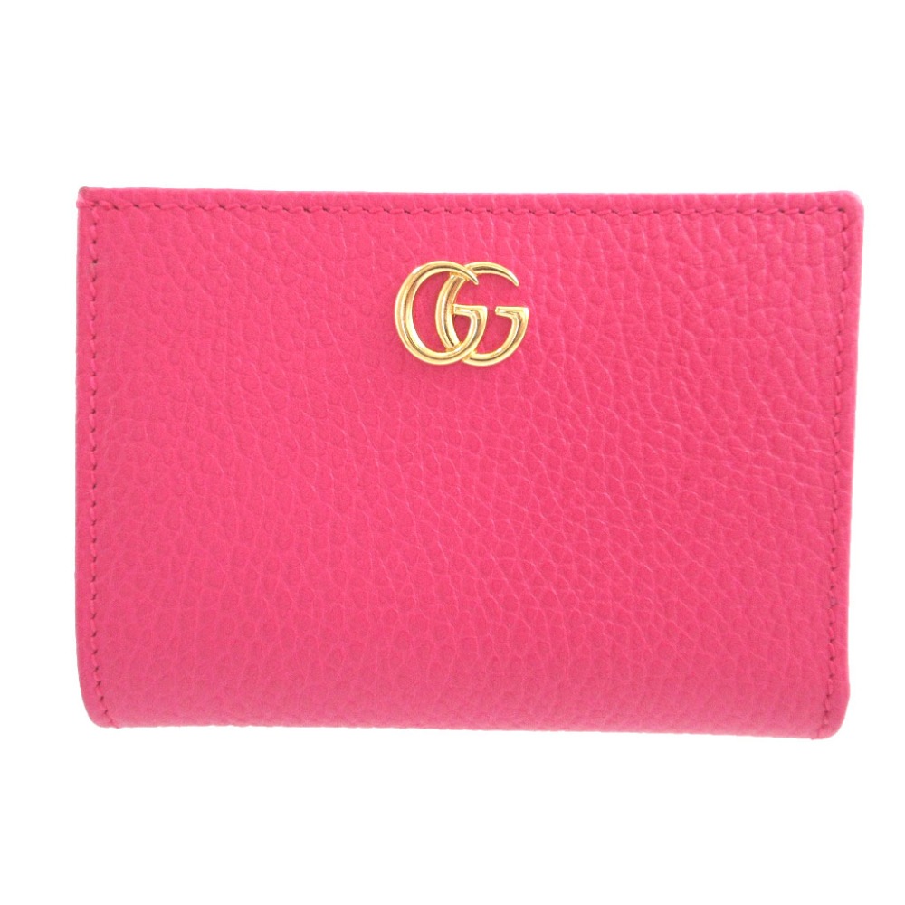 新品同様 GGマーモント 772738 二つ折り財布 レザー/レザー ピンク 0193【中古】 レディース