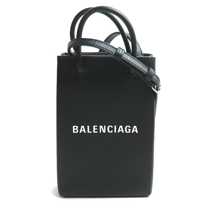BALENCIAGA バレンシアガ ショッピング フォンホルダー 2Wayショルダーバッグ ブラック 593826 レディース 中古