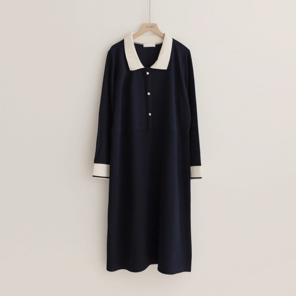 (Elysia) ドヒ配色襟ボタンワンピース