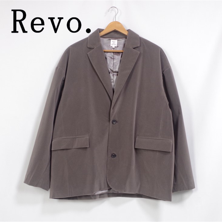 Revo. レヴォ ベロア テーラードジャケット 2ボタン シングル セットアップ対応 高級感 光沢感 ボックスシルエット メンズ 男性 オーバーサイズ TH-3693