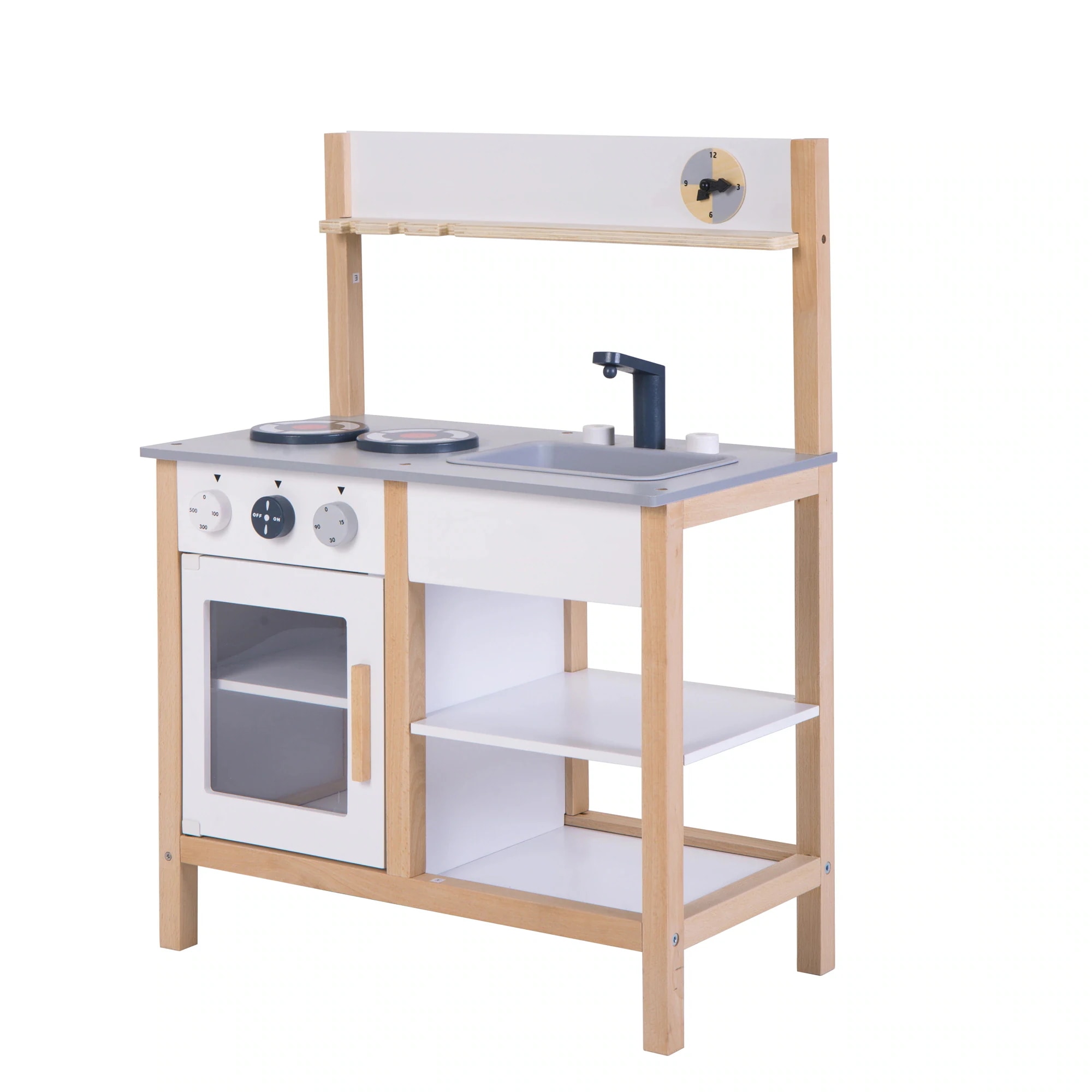 【国内発送】B 445おままごとキッチン 木製 誕生日 台所 調理器具付 食材 知育玩具 コンロ ミニキッチン おもちゃキッチン【ホワイト】