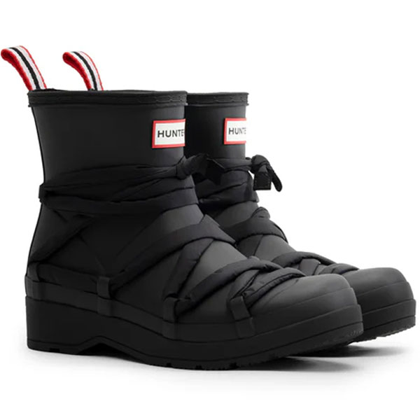返品交換不可 訳あり大特価 ハンター HUNTER レディース プレイ ショート ギア オン パフド ストラップ ブーツ シューズ WFS2398RMA-BLK