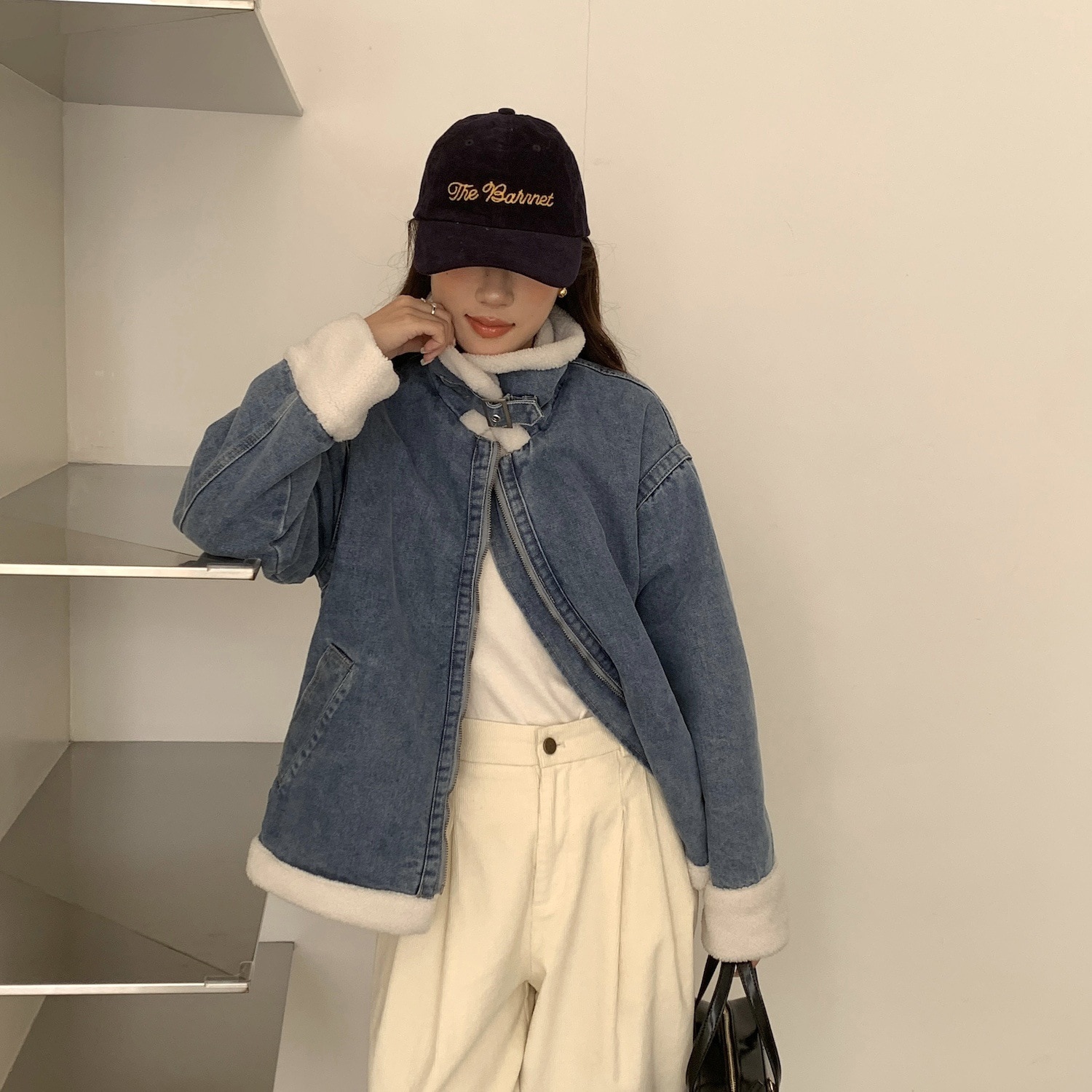 冬の韓国版は子羊の複合洗水カウボーイ綿服のコートを厚くした