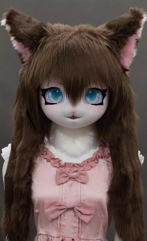 着ぐるみヘッド 猫 垂れ耳 黄色い 全頭ヘッド ケモノ マスク