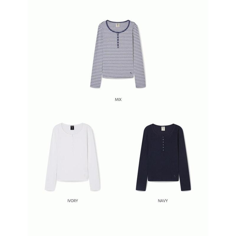 WHOAU ゴールデン ヘンリーネック ロング スリーブ Tシャツ WHLAG2322FSG