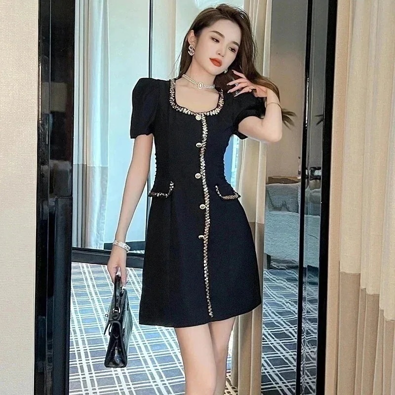 スクエア襟 Aライン ショートワンピース 通勤 パーティードレス キャバ 着痩せ 大人 同窓会 披露宴 卒業式 結婚式 演奏会 ウェディング 二次会 発表会