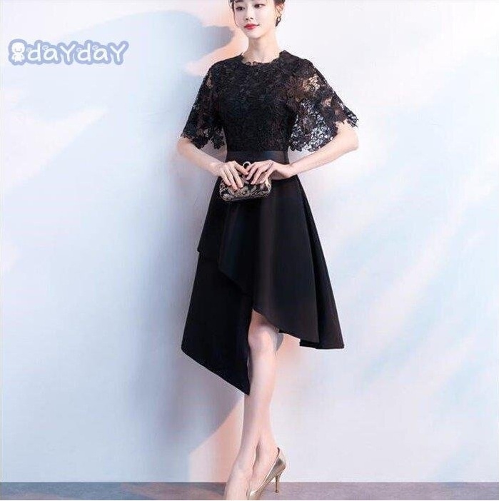 パーティードレス 結婚式 ドレス 袖あり 二次会ドレス フレア ミディアム丈ドレス 黒 パーティドレス 二次会 ドレス 卒業式 成人式 大きいサイズ お呼ばれドレス 9,498円